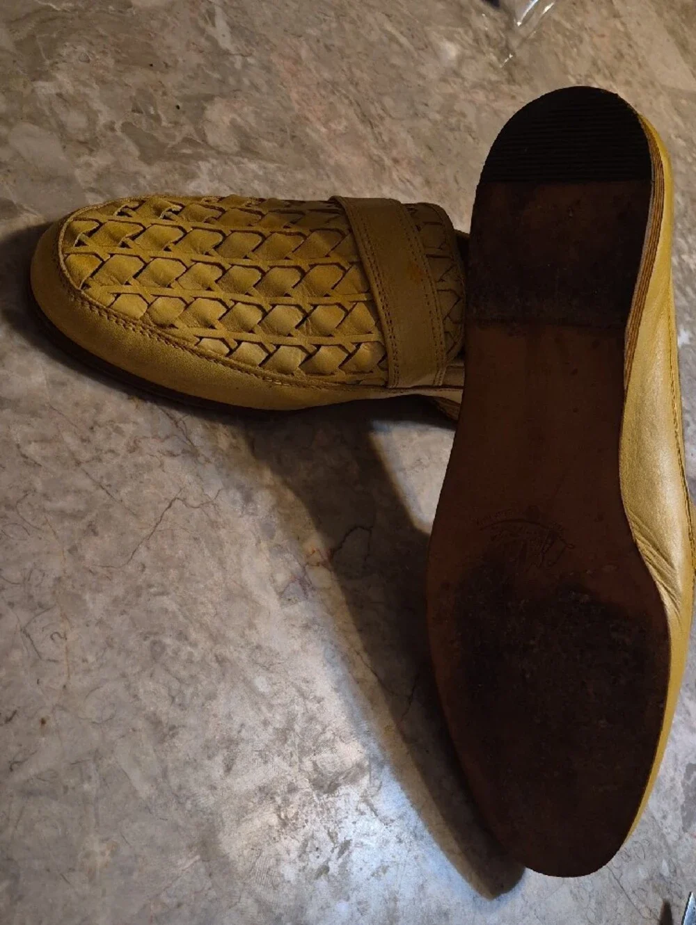 Men's Woven Leather Loafers in Mustard Yellow